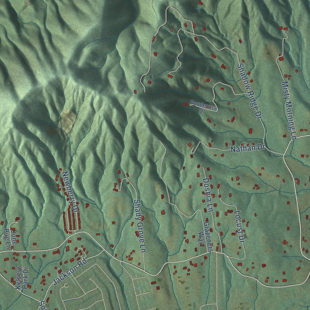 Second close-up of the map of Hoopers Creek, North Carolina print showing more streets and buildings