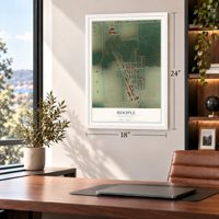 Hoople, North Dakota map, 18 x 24 inch print in a white frame in a home office