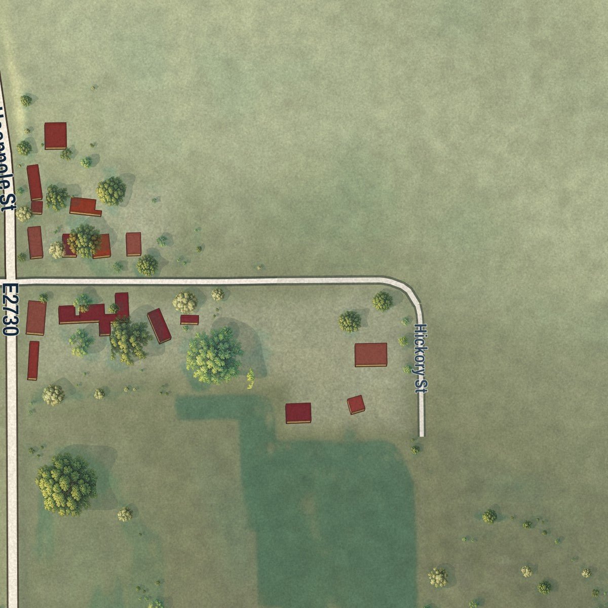 Second close-up of the map of Hooppole, Illinois print showing more streets and buildings