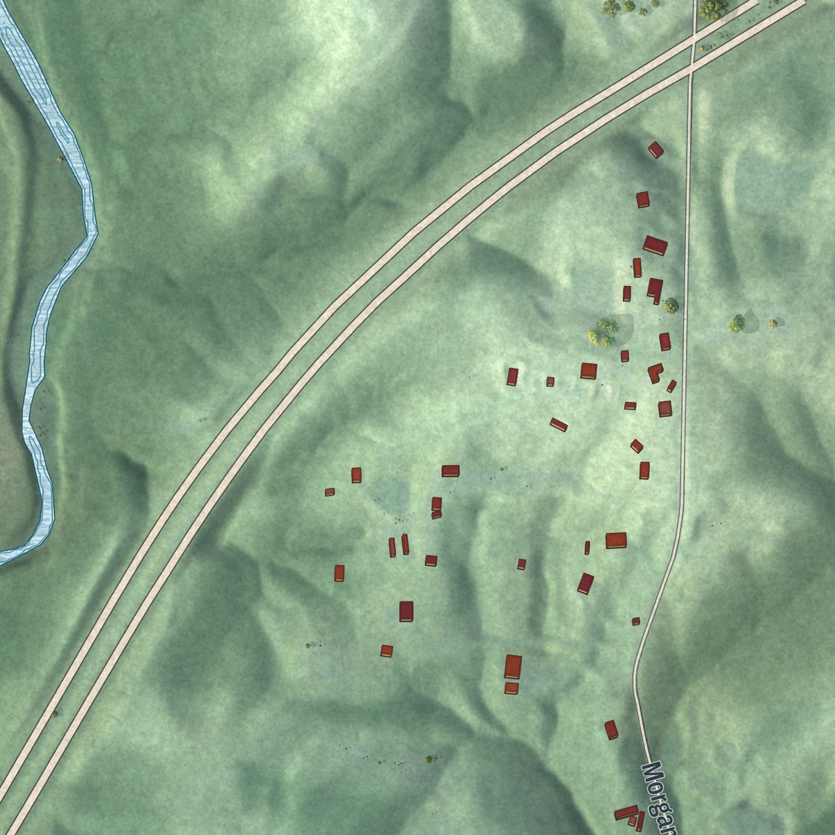 Second close-up of the map of Hooven, Ohio print showing more streets and buildings