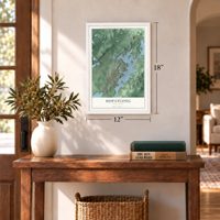 Hopatcong, New Jersey map, 12 x 18 inch print in a white frame in an entryway