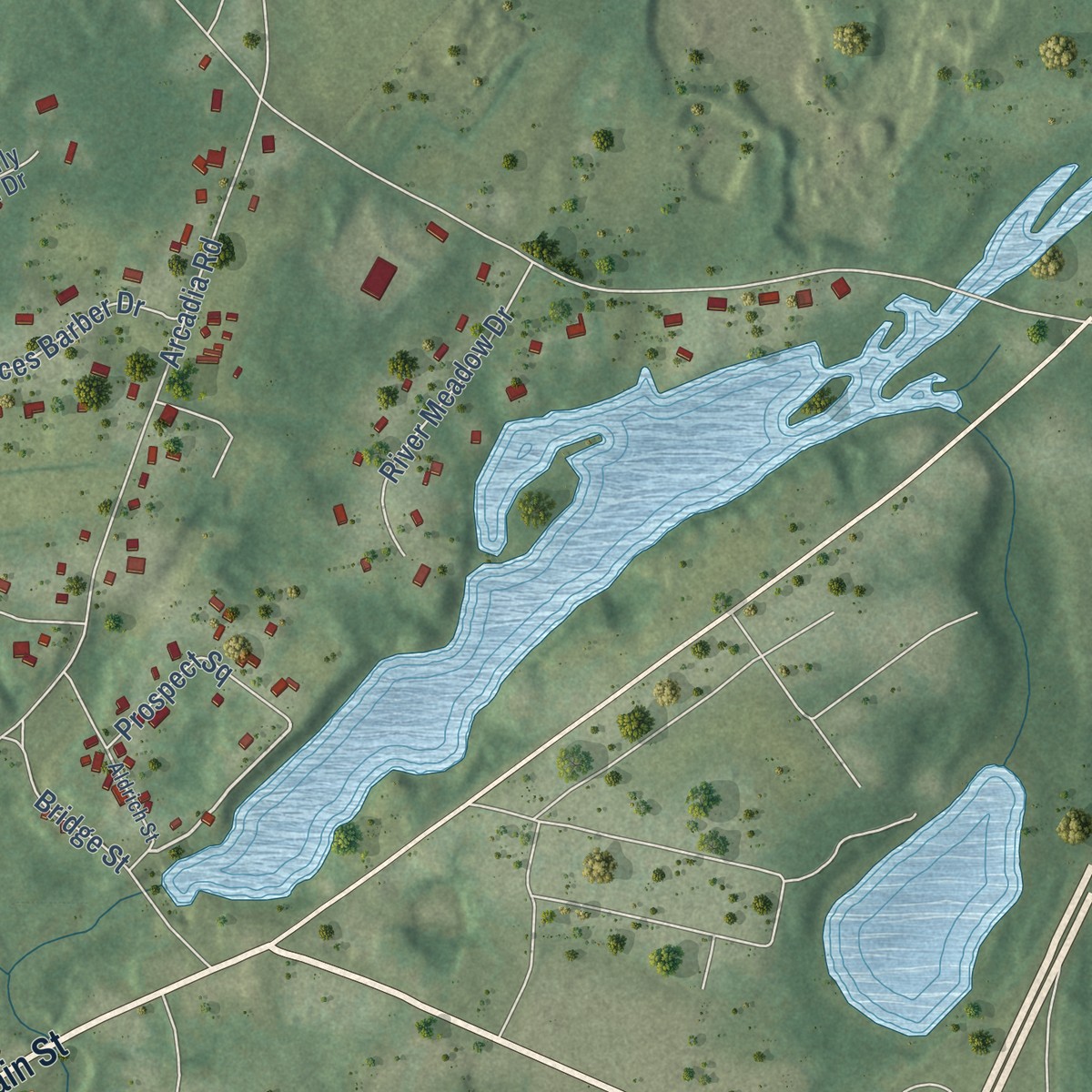 Second close-up of the map of Hope Valley, Rhode Island print showing more streets and buildings