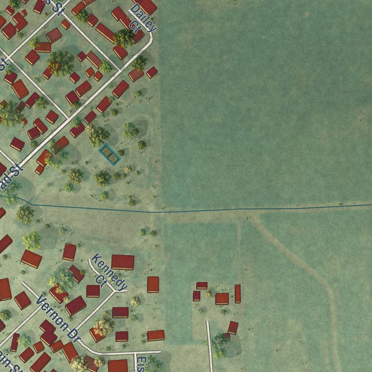 Second close-up of the map of Hopedale, Illinois print showing more streets and buildings