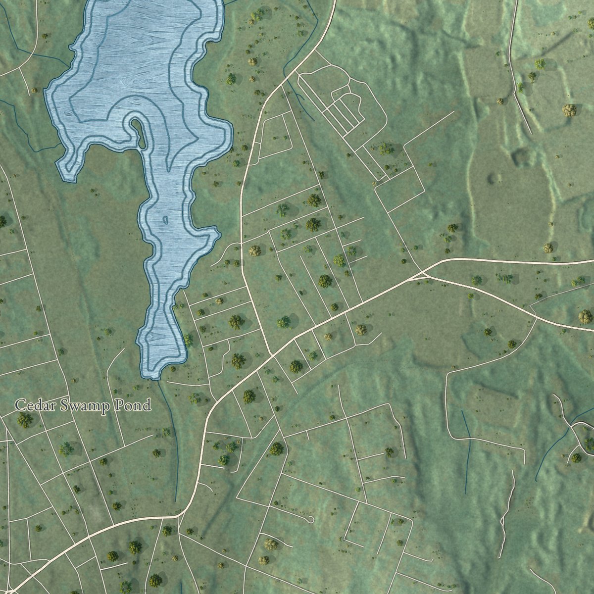 Second close-up of the map of Hopedale, Massachusetts print showing more streets and buildings