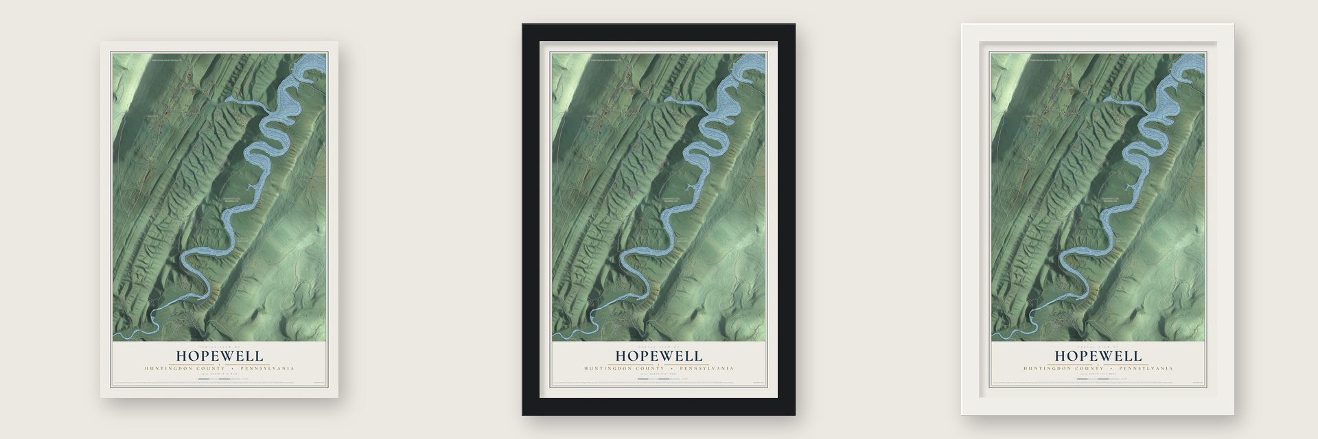 Hopewell, Huntingdon County, Pennsylvania map unframed, in a black wood frame and in a white wood frame