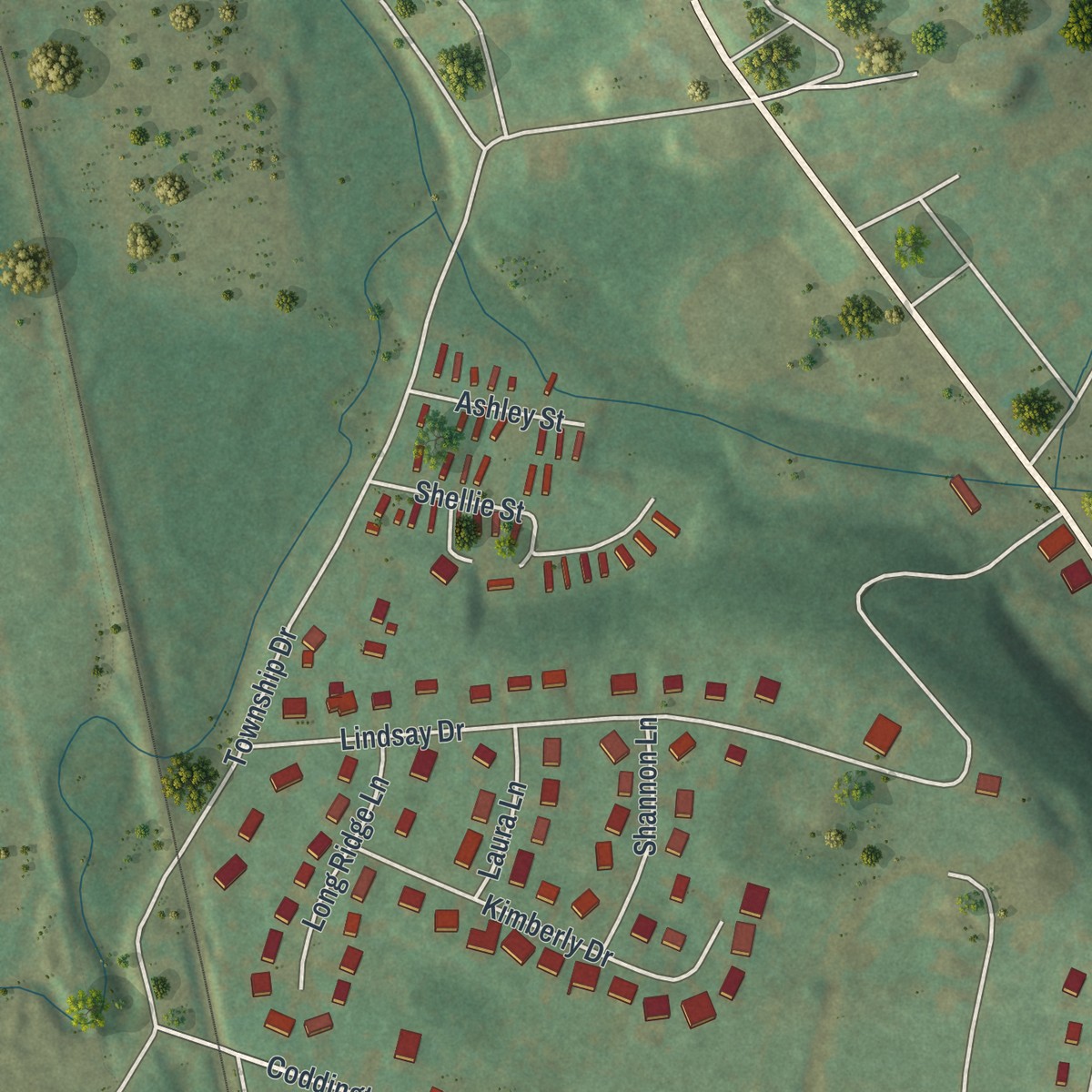 Second close-up of the map of Hopwood, Pennsylvania print showing more streets and buildings