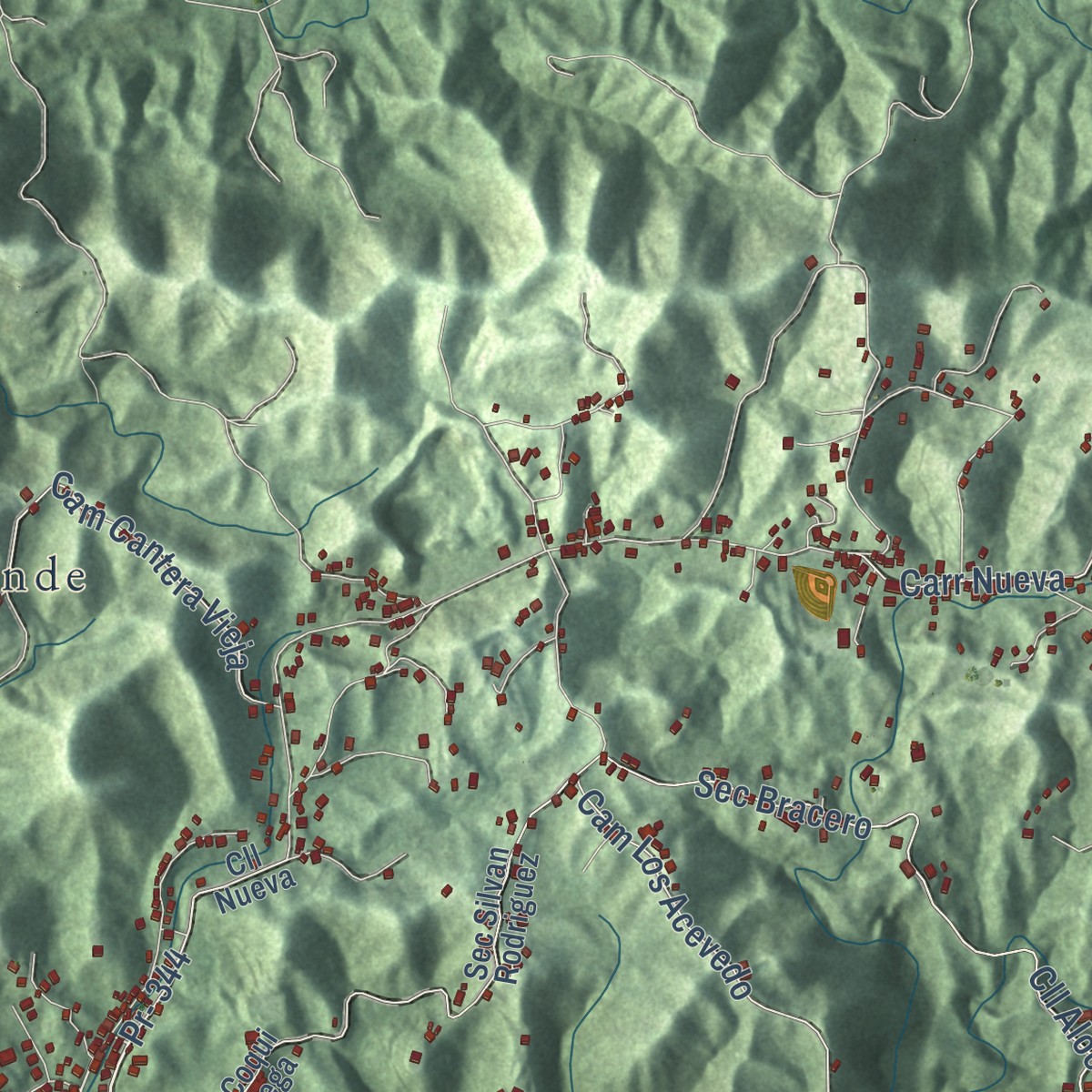 Second close-up of the map of Hormigueros, Puerto Rico print showing more streets and buildings