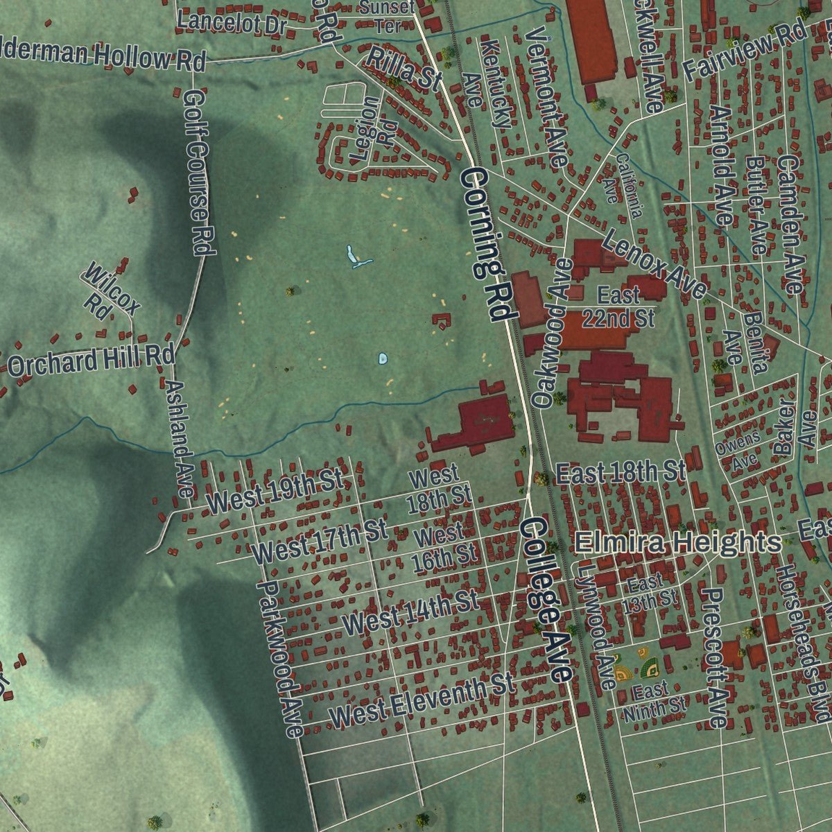 Second close-up of the map of the Town of Horseheads, New York print showing more streets and buildings