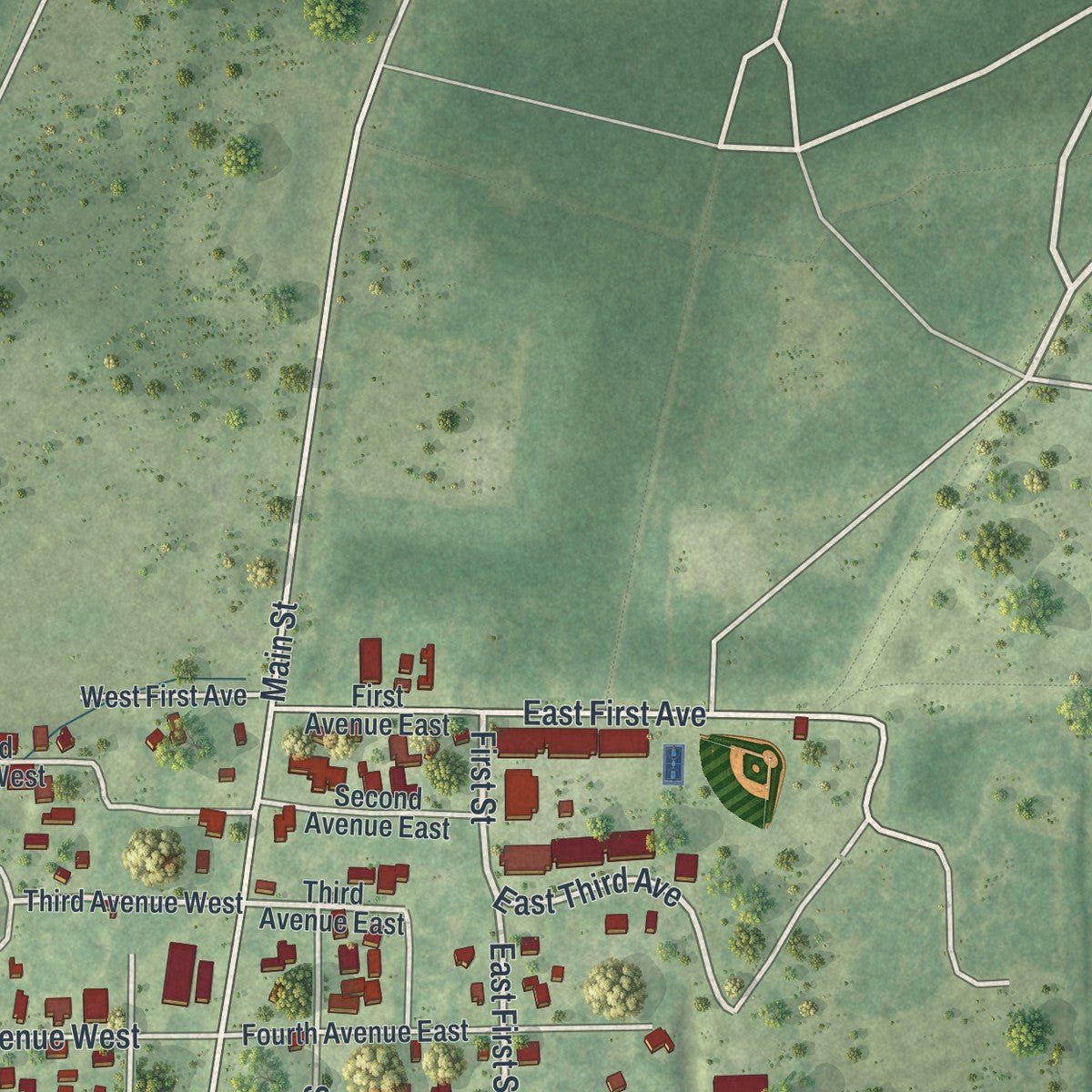 Second close-up of the map of Horseshoe Beach, Florida print showing more streets and buildings