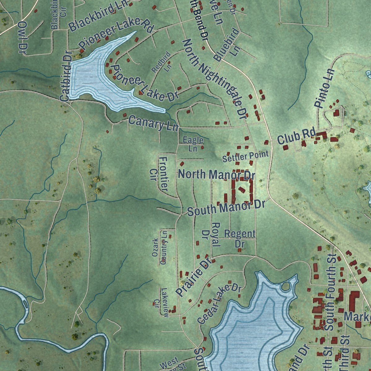 Second close-up of the map of Horseshoe Bend, Arkansas print showing more streets and buildings