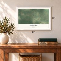 Hortense, Georgia map, 12 x 18 inch print in a white frame in an entryway