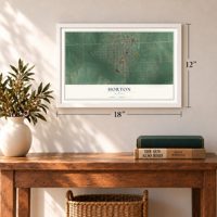 Horton, Kansas map, 12 x 18 inch print in a white frame in an entryway