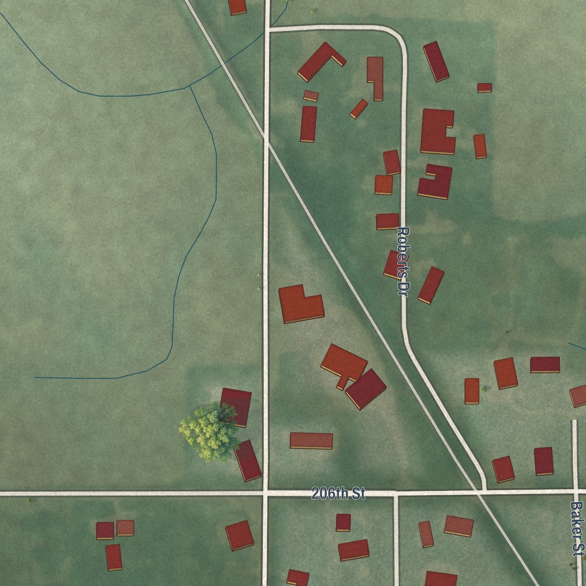 Second close-up of the map of Hortonville, Indiana print showing more streets and buildings