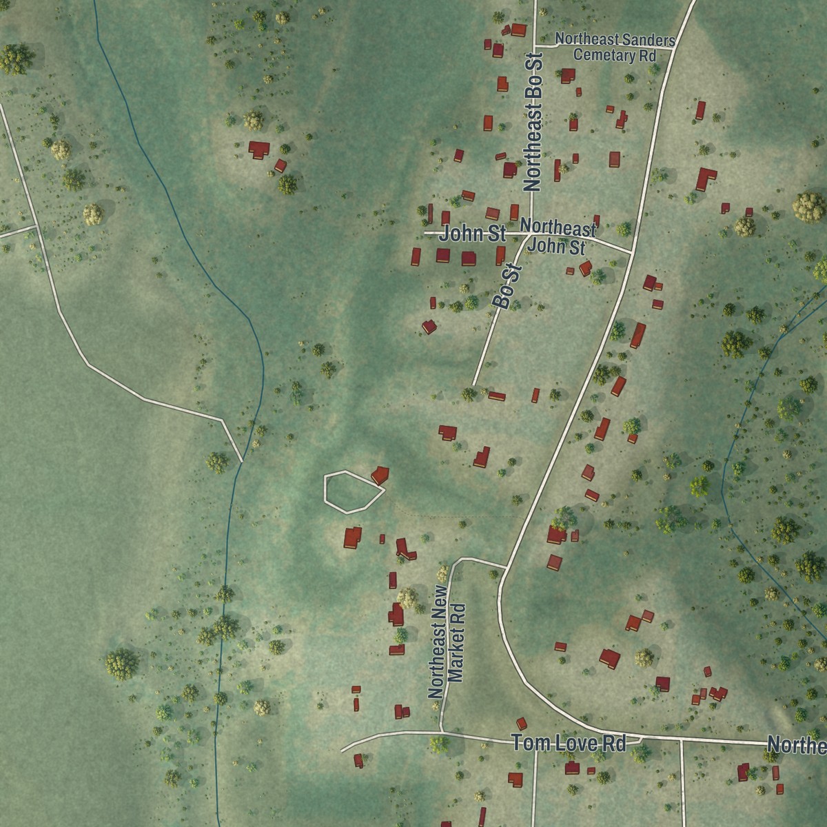 Second close-up of the map of Hosford, Florida print showing more streets and buildings