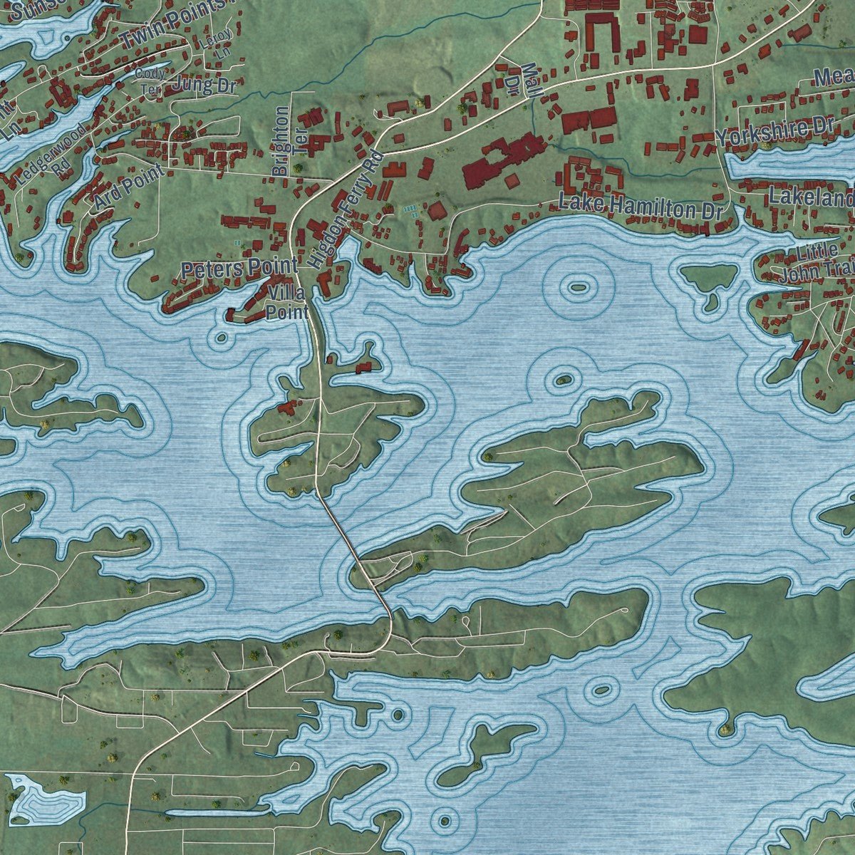Second close-up of the map of Hot Springs, Arkansas print showing more streets and buildings