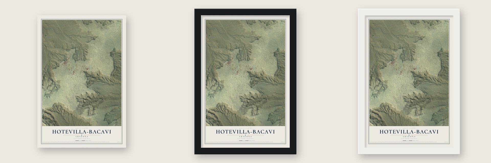 Hotevilla-Bacavi, Arizona map unframed, in a black wood frame and in a white wood frame