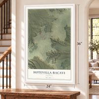 Hotevilla-Bacavi, Arizona map, 24 x 36 inch print in a white frame by a staircase