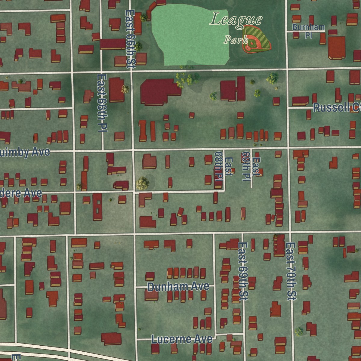 Second close-up of the map of Hough, Ohio print showing more streets and buildings