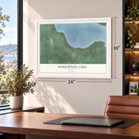 Houghton Lake, Michigan map, 18 x 24 inch print in a white frame in a home office