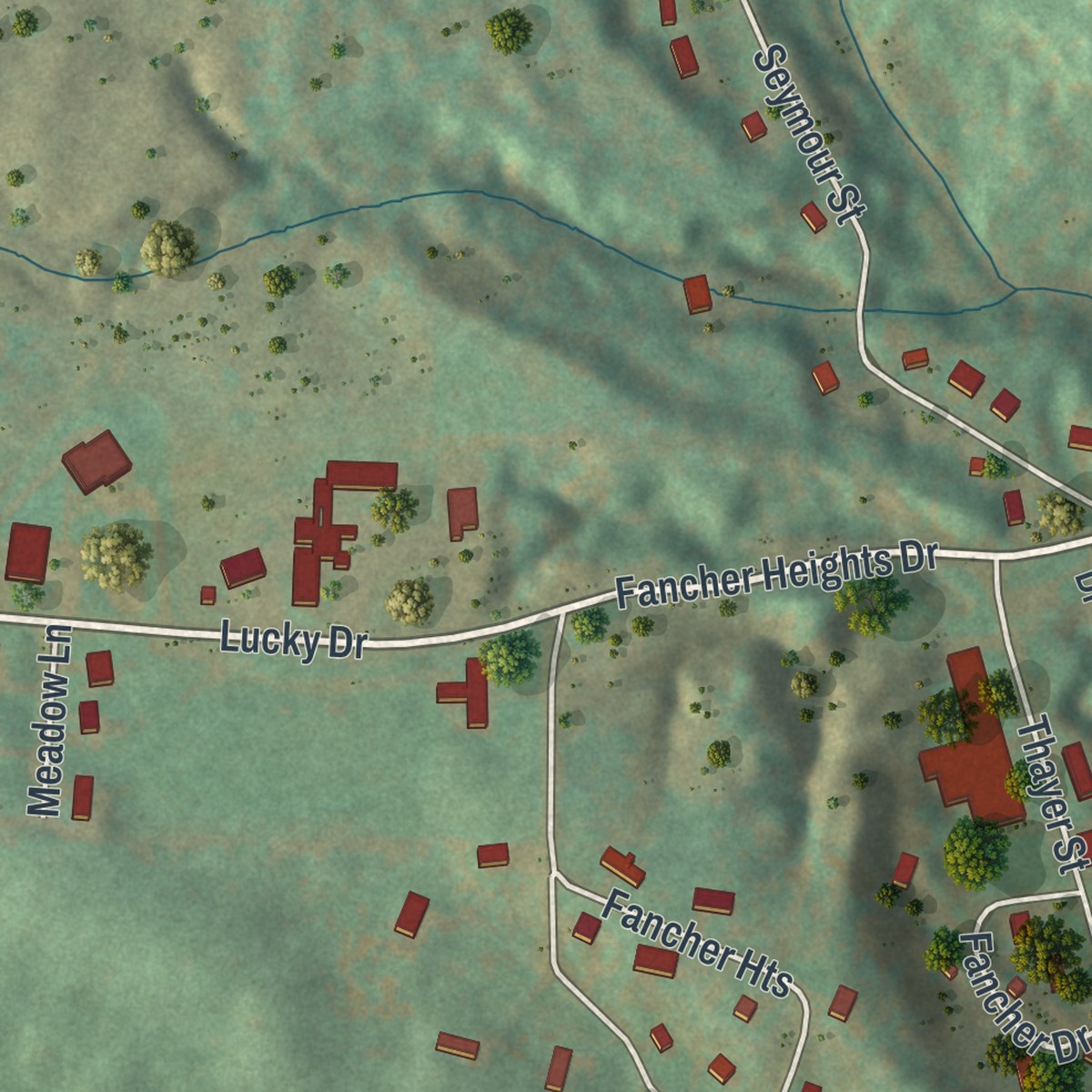 Second close-up of the map of Houghton, New York print showing more streets and buildings