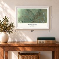 Houghton, New York map, 12 x 18 inch print in a white frame in an entryway