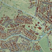 Second close-up of the map of Houma, Louisiana print showing more streets and buildings