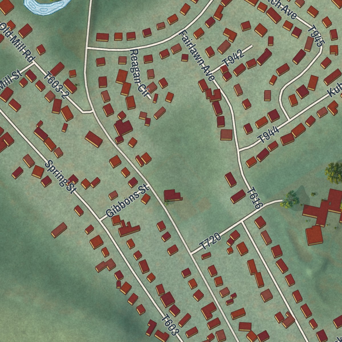 Second close-up of the map of Houserville, Pennsylvania print showing more streets and buildings
