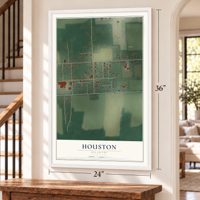 Houston, Delaware map, 24 x 36 inch print in a white frame by a staircase