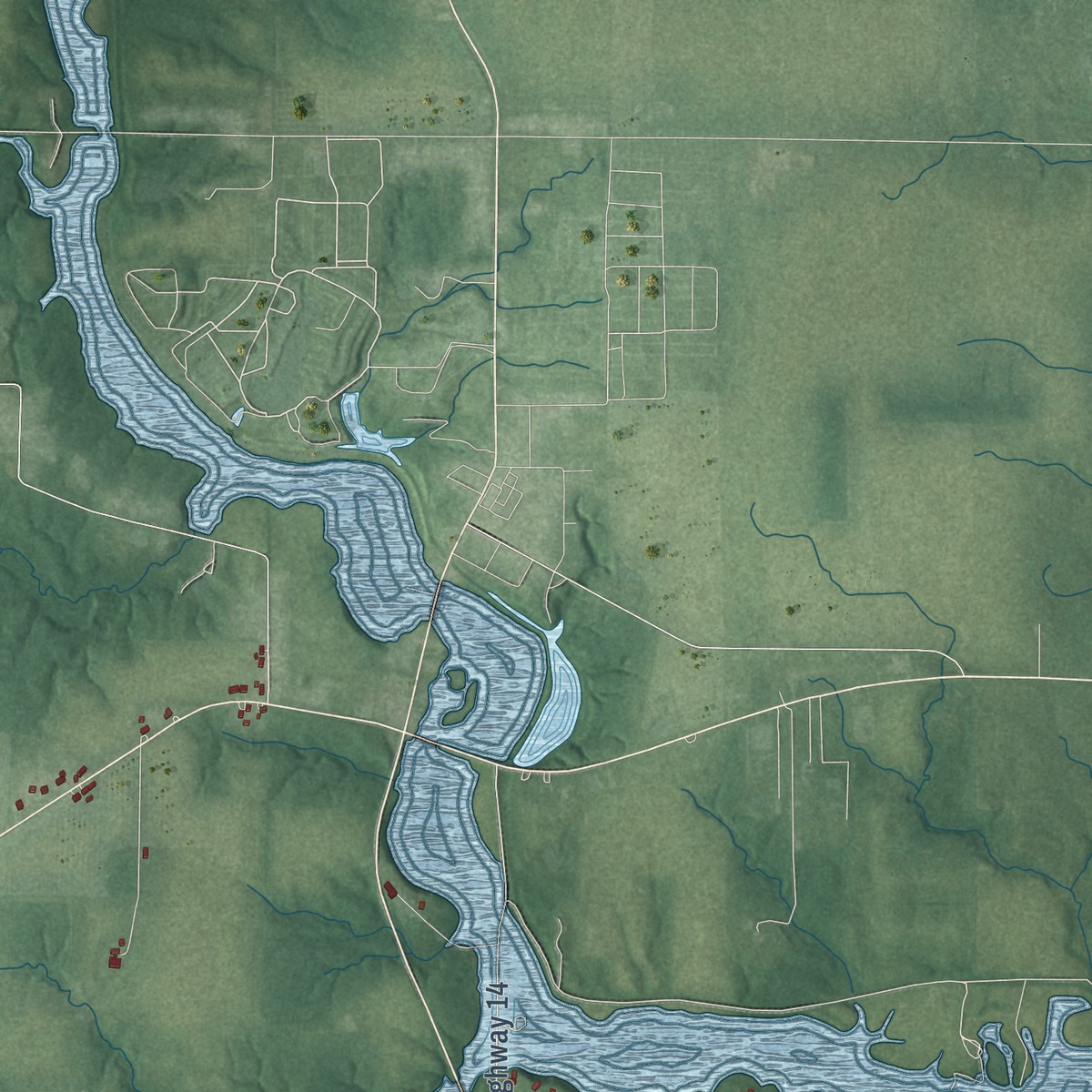 Second close-up of the map of Houston, Ohio print showing more streets and buildings