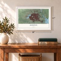 Houston, Texas map, 12 x 18 inch print in a white frame in an entryway