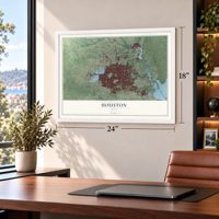 Houston, Texas map, 18 x 24 inch print in a white frame in a home office