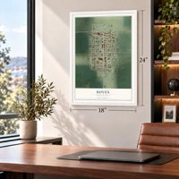 Hoven, South Dakota map, 18 x 24 inch print in a white frame in a home office
