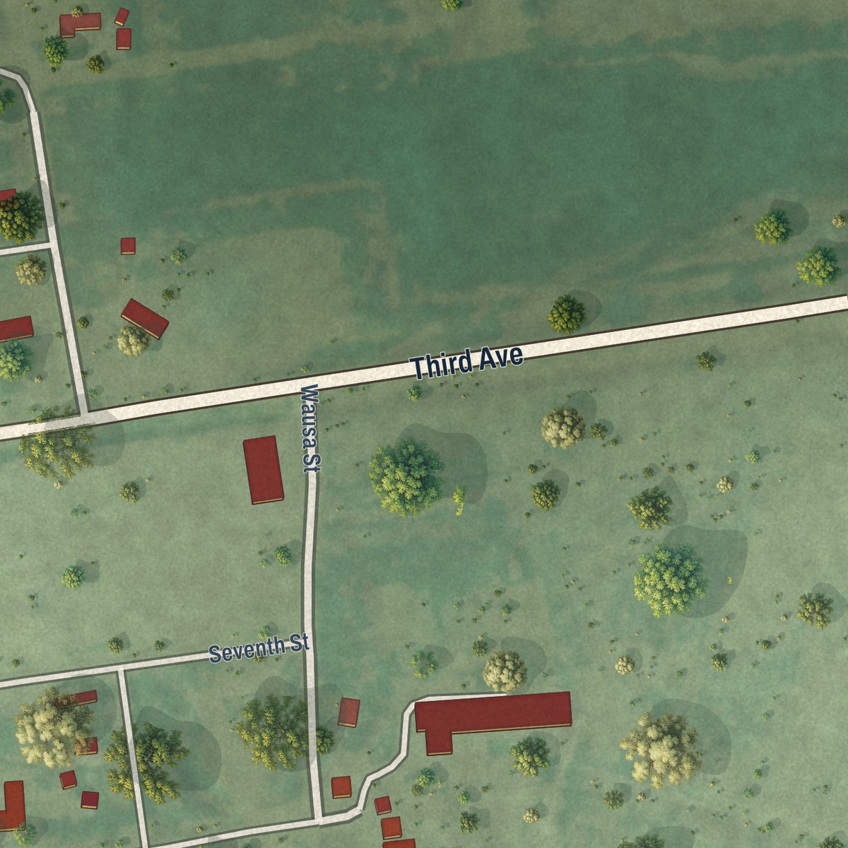 Second close-up of the map of Boelus, Nebraska print showing more streets and buildings
