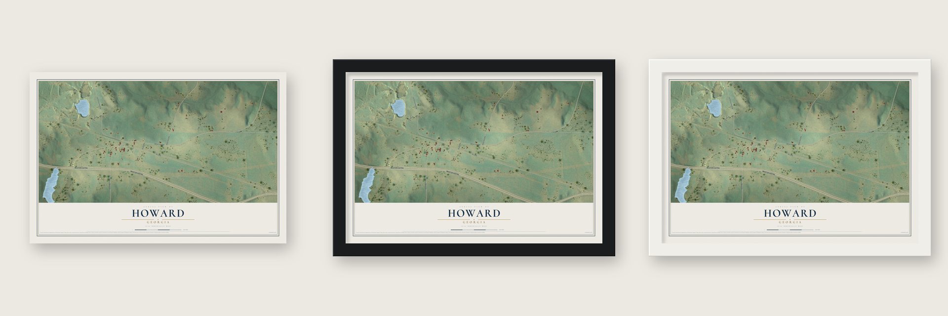 Howard, Georgia map unframed, in a black wood frame and in a white wood frame