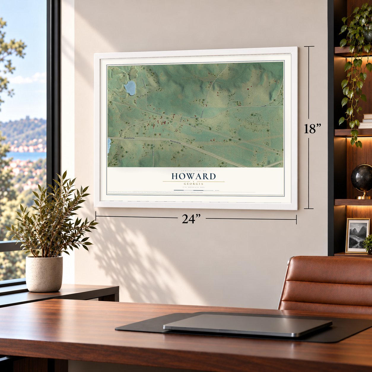 Howard, Georgia map, 18 x 24 inch print in a white frame in a home office