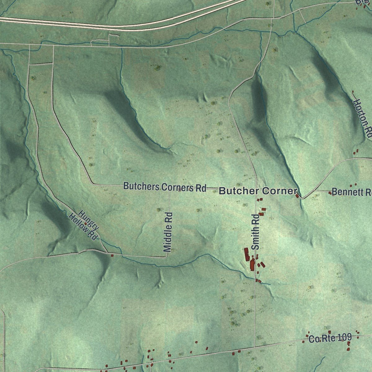 Second close-up of the map of Howard, New York print showing more streets and buildings