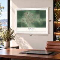 Howard, South Dakota map, 18 x 24 inch print in a white frame in a home office