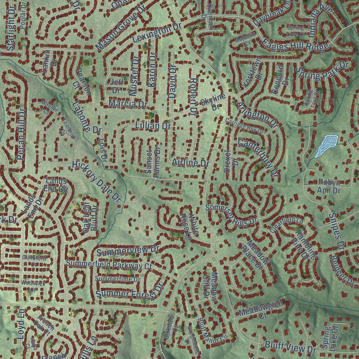 Second close-up of the map of Howell, Missouri print showing more streets and buildings