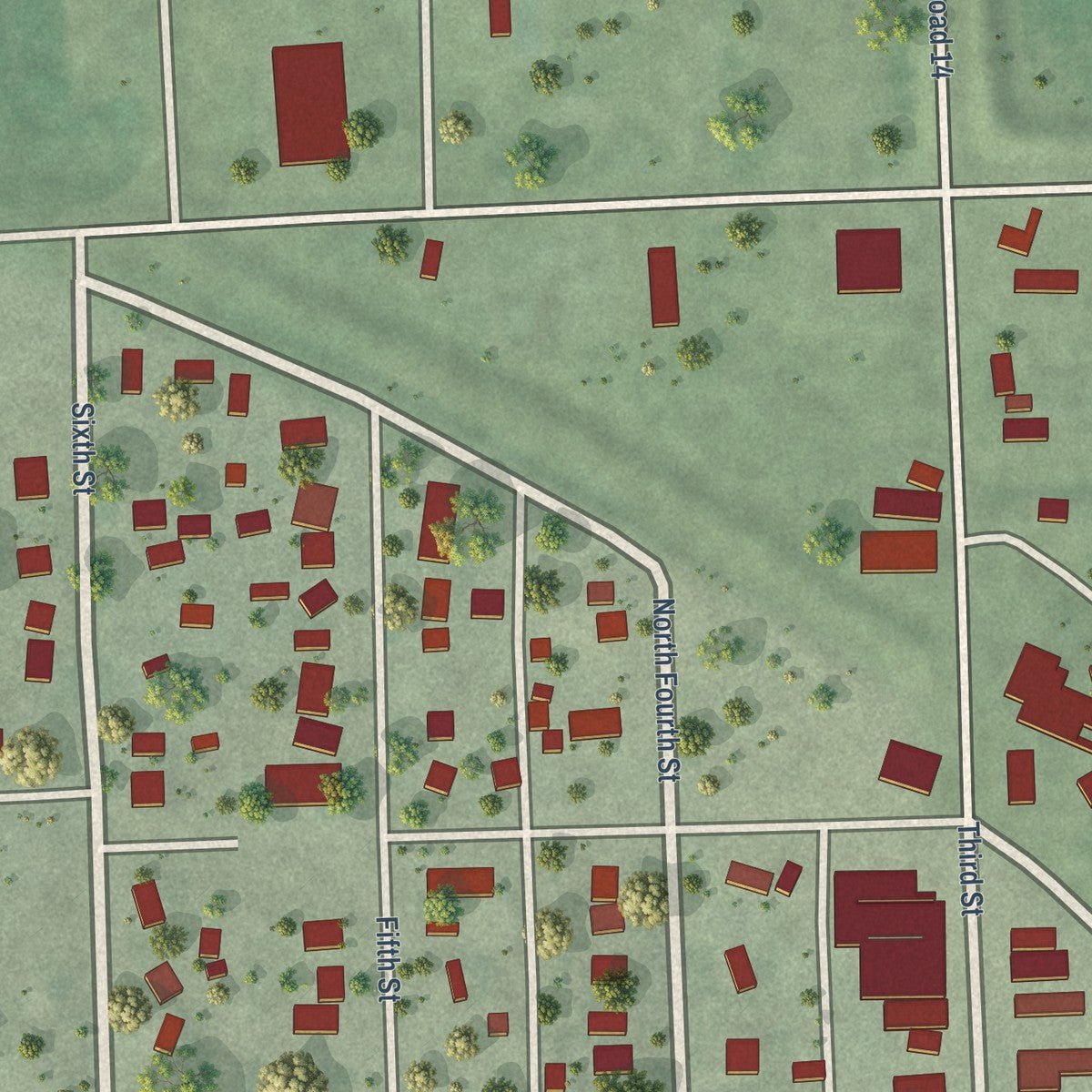 Second close-up of the map of Howells, Nebraska print showing more streets and buildings