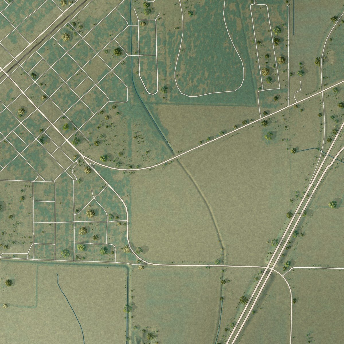 Second close-up of the map of Hoxie, Arkansas print showing more streets and buildings