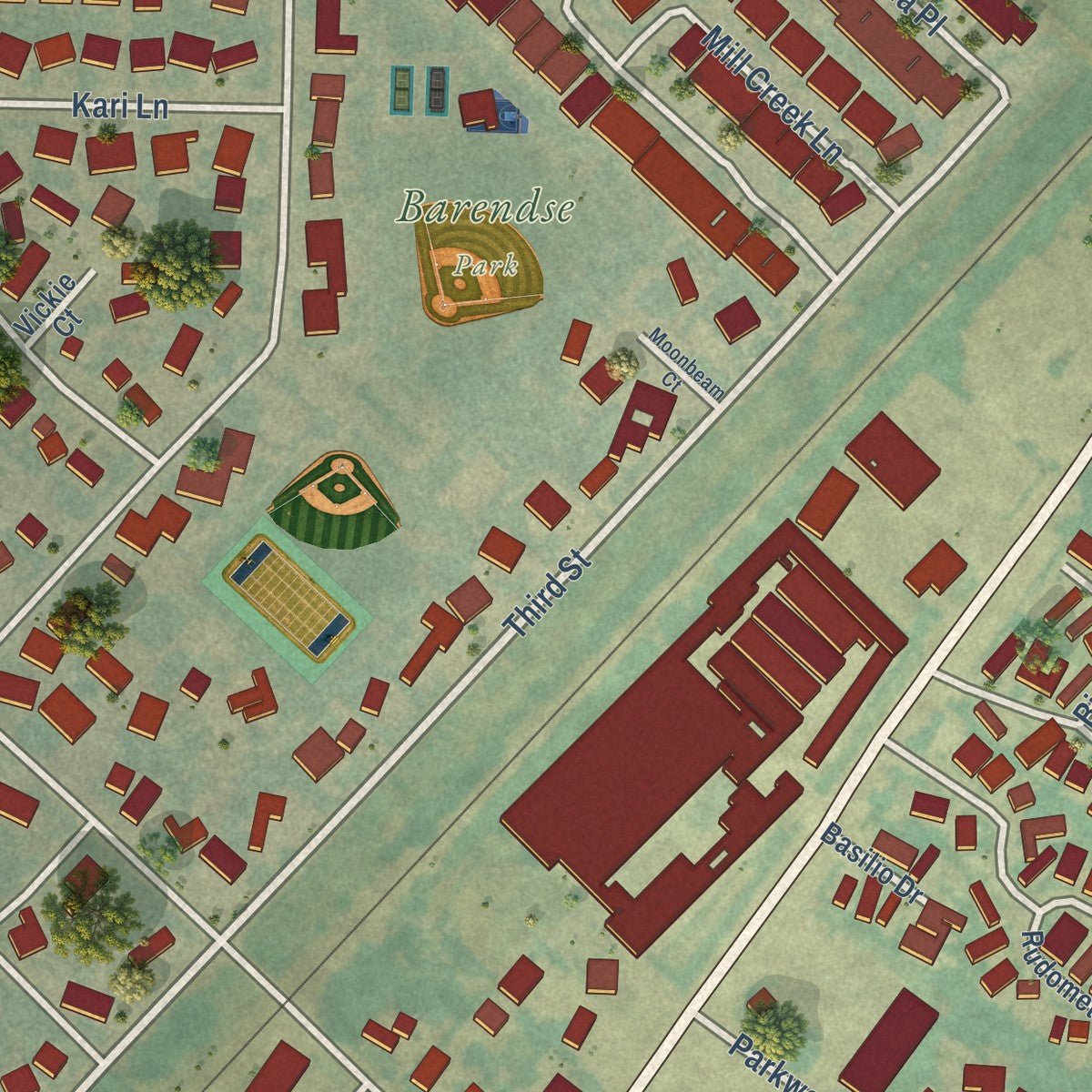 Second close-up of the map of Hubbard, Oregon print showing more streets and buildings