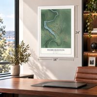 Hubbardston, Michigan map, 18 x 24 inch print in a white frame in a home office