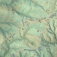 Second close-up of the map of Huddleston, Virginia print showing more streets and buildings