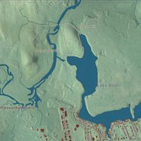 Close-up of the map of Hudson, Massachusetts print showing terrain and local geography