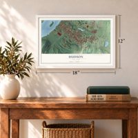 Hudson, New York map, 12 x 18 inch print in a white frame in an entryway