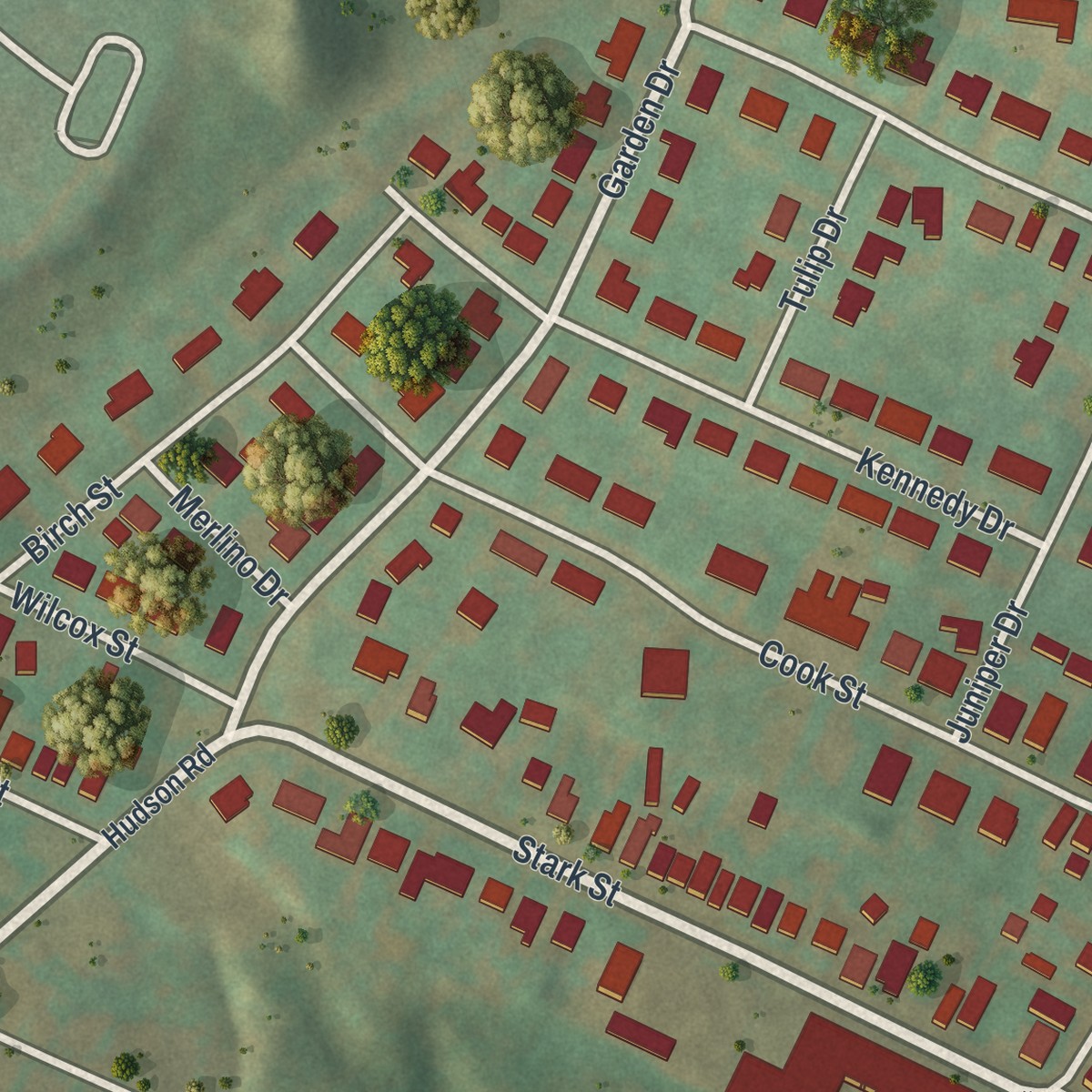 Second close-up of the map of Hudson, Pennsylvania print showing more streets and buildings
