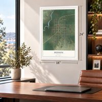 Hudson, Wyoming map, 18 x 24 inch print in a white frame in a home office