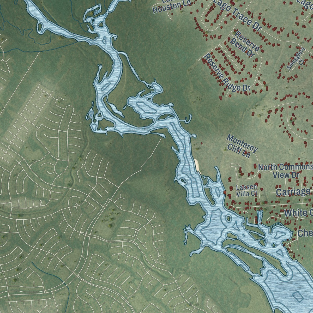 Second close-up of the map of Huffman, Texas print showing more streets and buildings