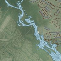 Second close-up of the map of Huffman, Texas print showing more streets and buildings
