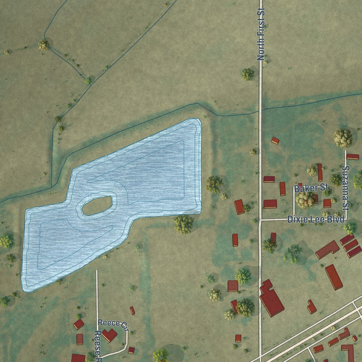 Second close-up of the map of Hughes, Arkansas print showing more streets and buildings